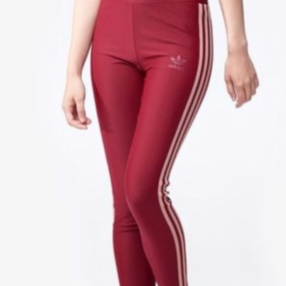 Adidas 3 stripe leggings burgundy and pink
